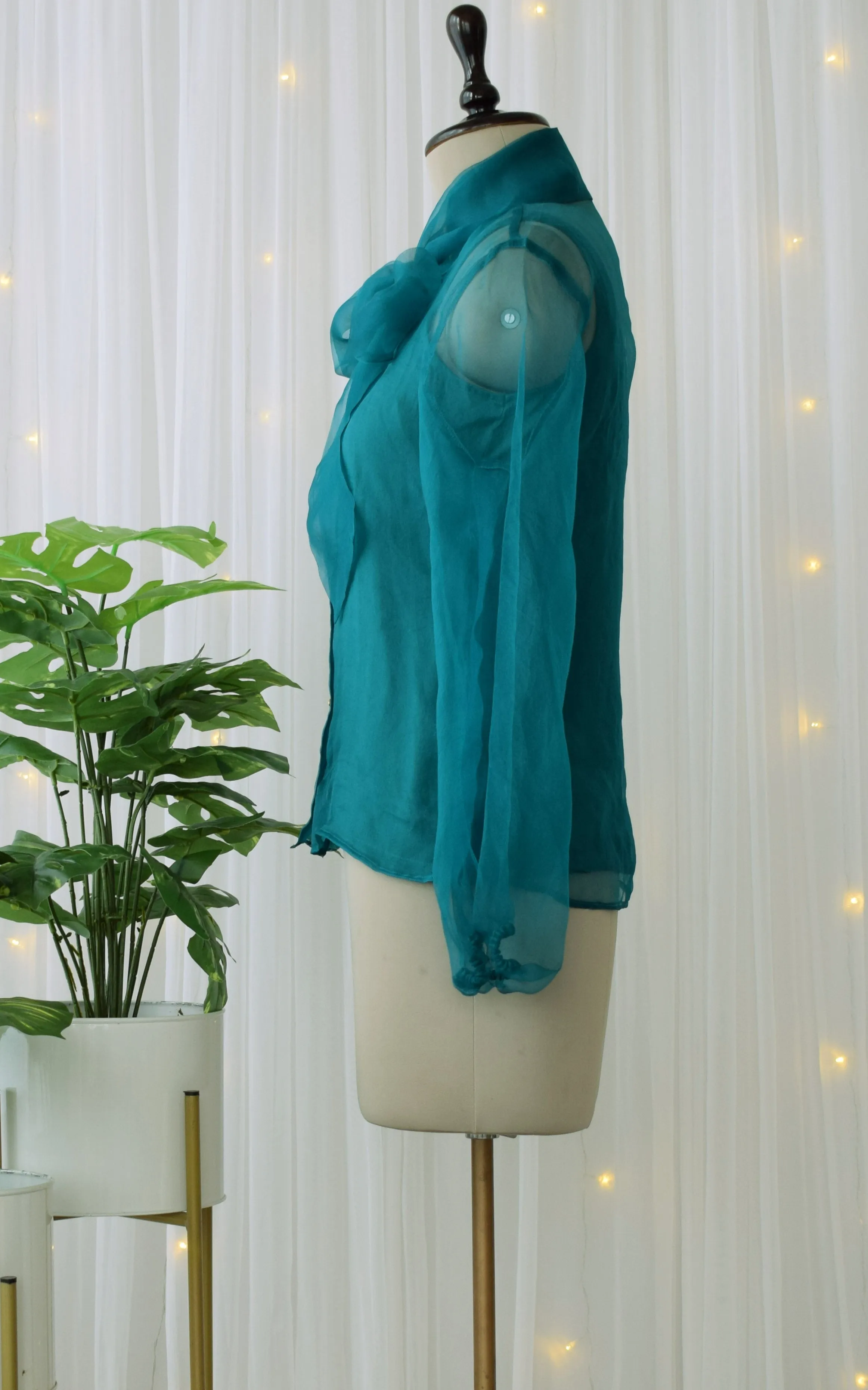 Topaz Silk Organza Bow-Tie Top