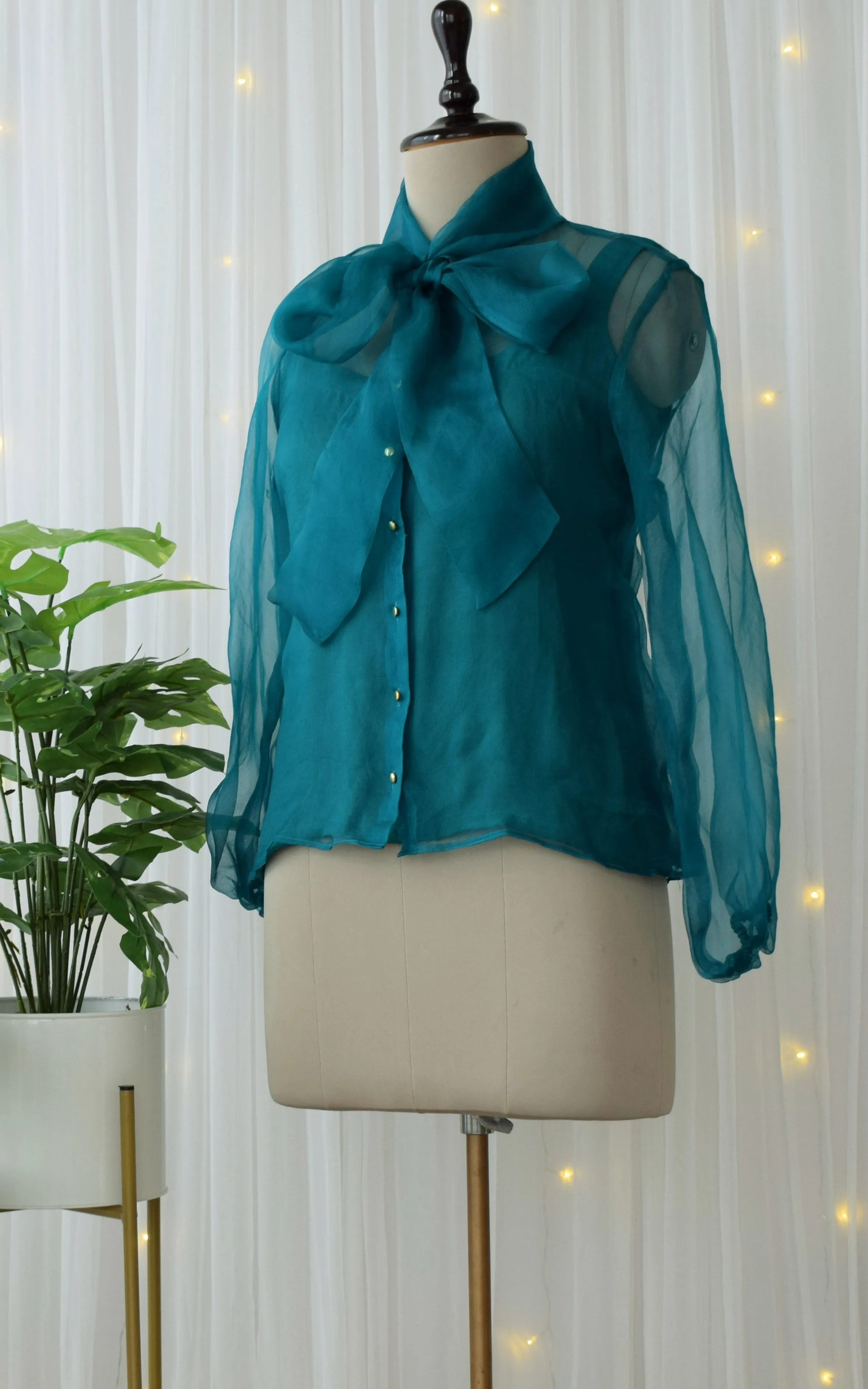 Topaz Silk Organza Bow-Tie Top