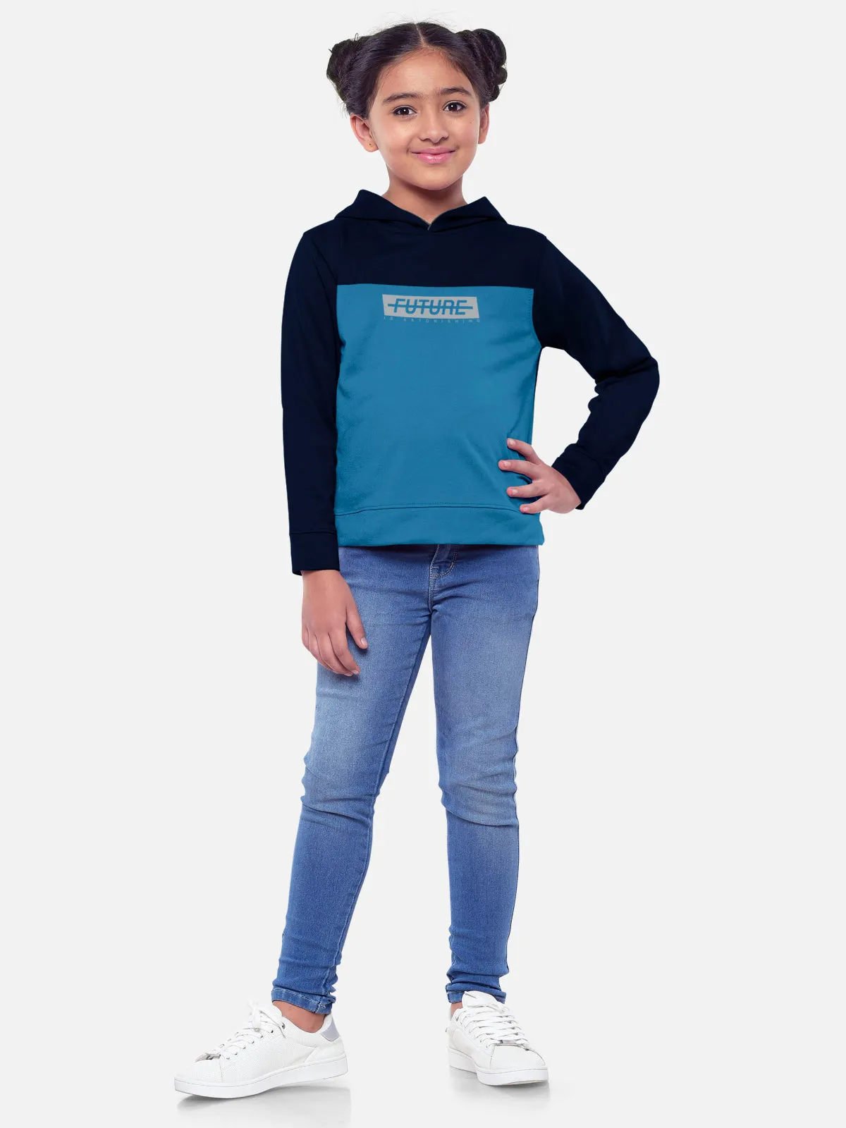 Trendy Printed Full Sleeve / Long Sleeve Hooded Tshirt for Girls - Pack of 2