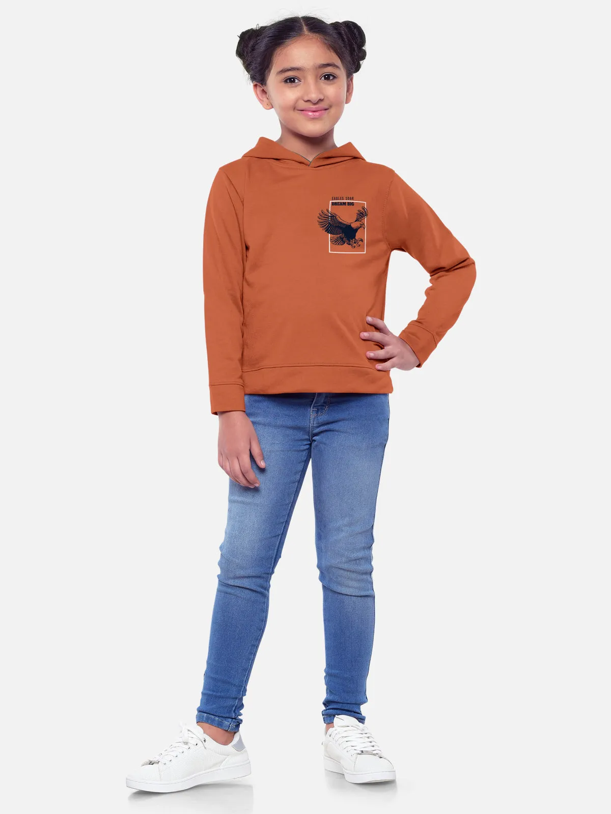 Trendy Printed Full Sleeve / Long Sleeve Hooded Tshirt for Girls - Pack of 2