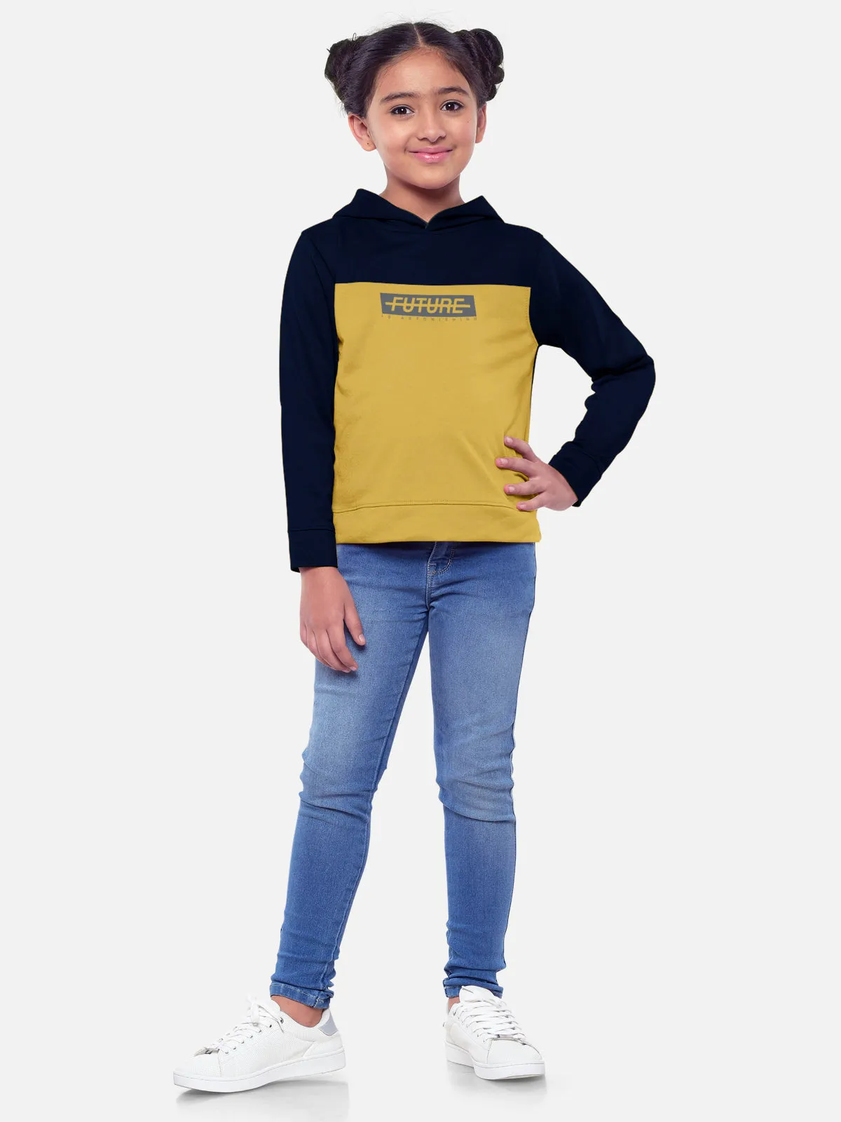 Trendy Printed Full Sleeve / Long Sleeve Hooded Tshirt for Girls - Pack of 2