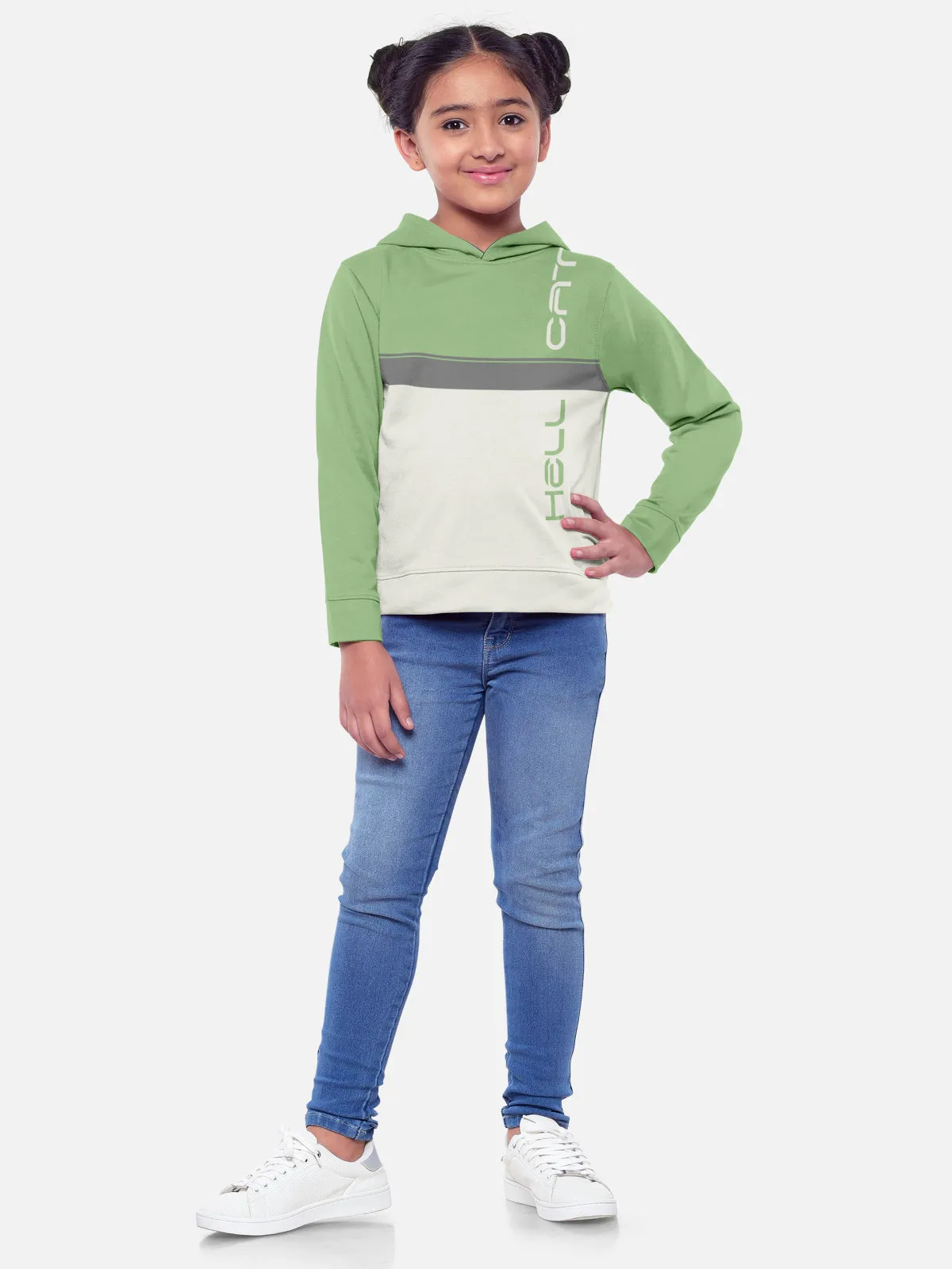 Trendy Printed Full Sleeve / Long Sleeve Hooded Tshirt for Girls - Pack of 2
