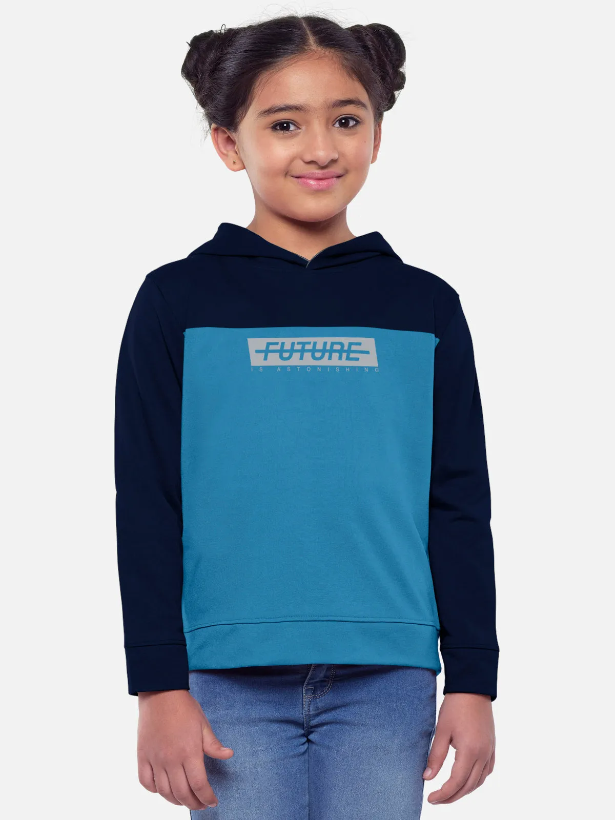 Trendy Printed Full Sleeve / Long Sleeve Hooded Tshirt for Girls - Pack of 2