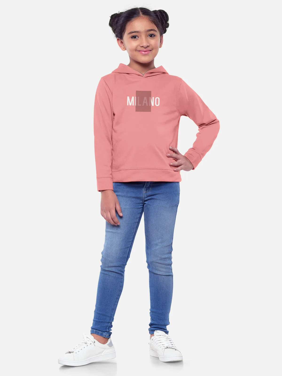 Trendy Printed Full Sleeve / Long Sleeve Hooded Tshirt for Girls - Pack of 2