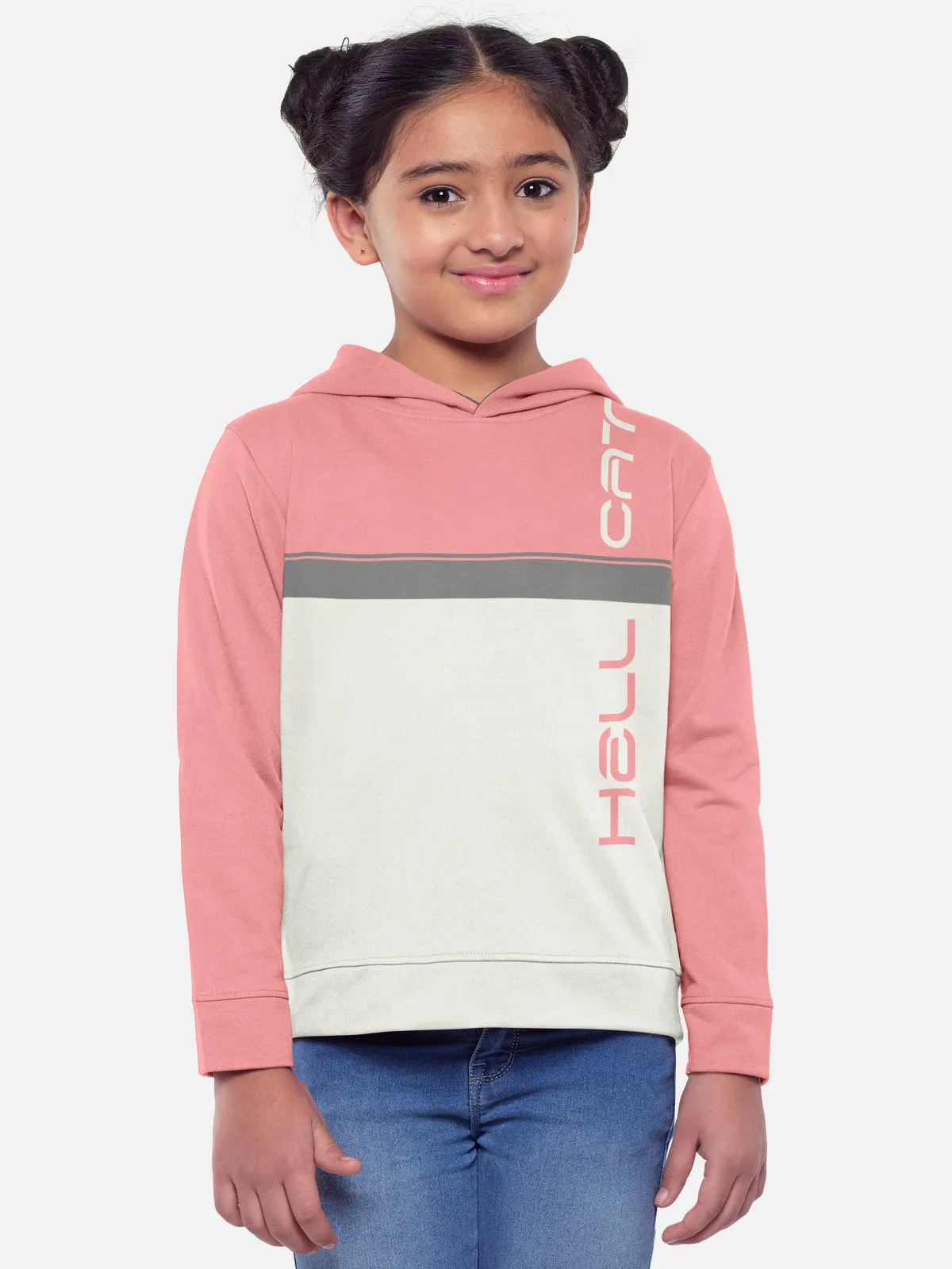 Trendy Printed Full Sleeve / Long Sleeve Hooded Tshirt for Girls - Pack of 2