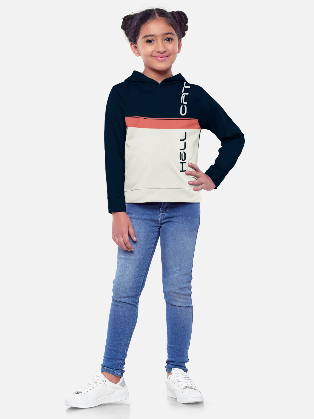 Trendy Printed Full Sleeve / Long Sleeve Hooded Tshirt for Girls - Pack of 2