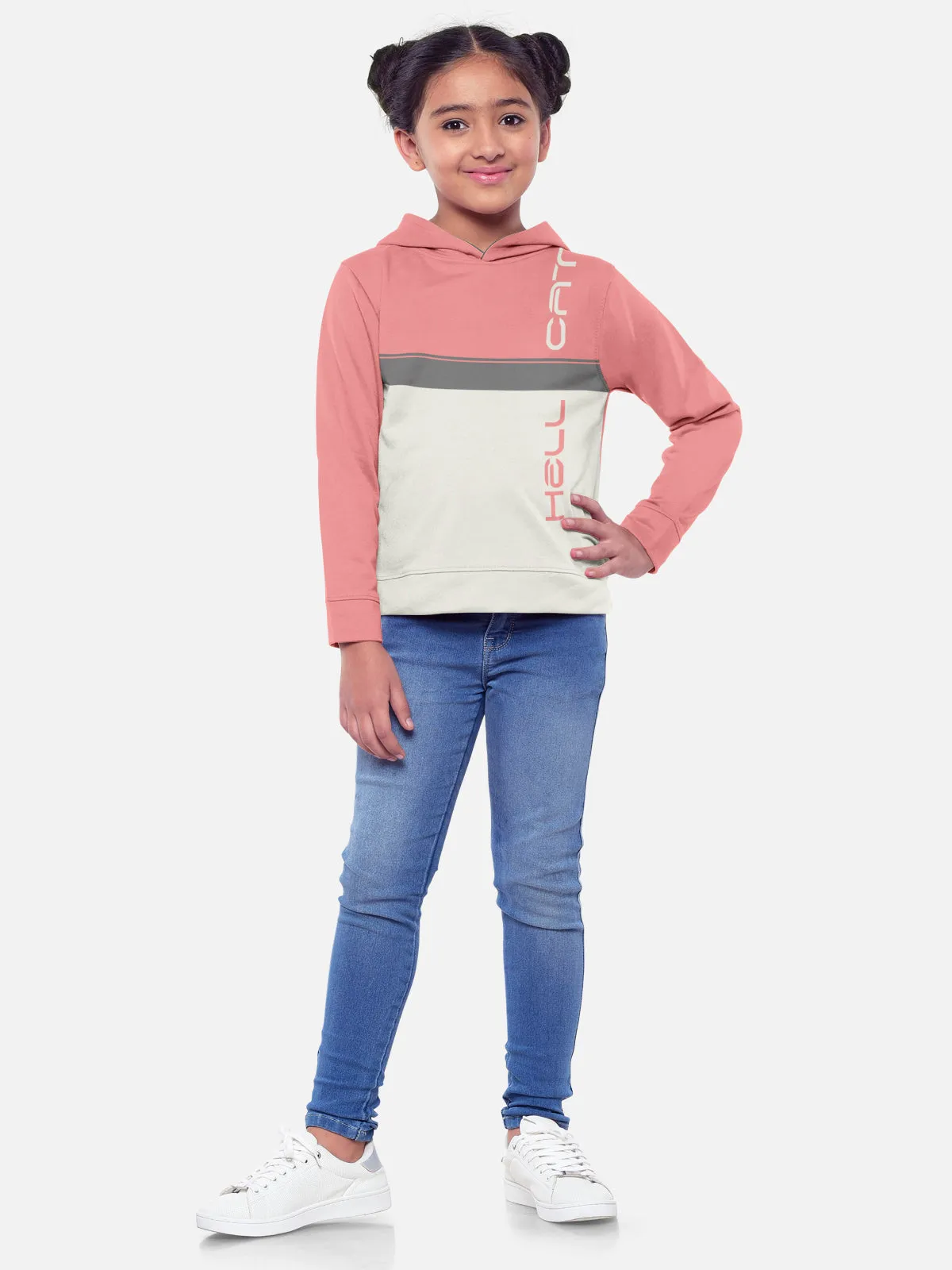 Trendy Printed Full Sleeve / Long Sleeve Hooded Tshirt for Girls - Pack of 2