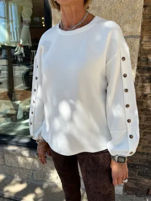 Tribal Long Sleeve Top With Button Detail - Cream