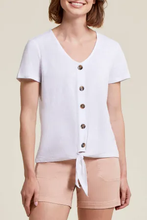 Tribal Short Sleeve V Neck Button&Tie Top