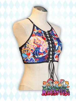 Trippy Wonderland Lace Up Front Backless Crop Top - Ready to Ship