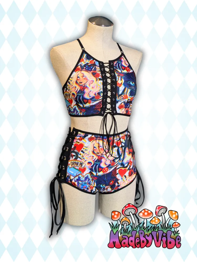 Trippy Wonderland Lace Up Front Backless Crop Top - Ready to Ship
