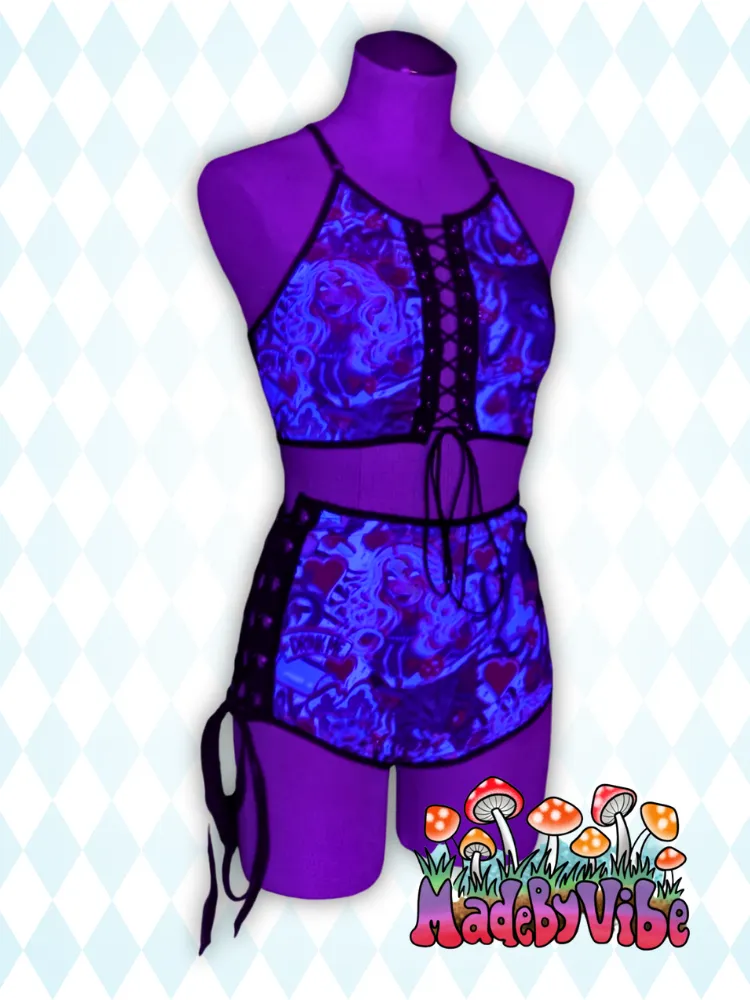 Trippy Wonderland Lace Up Front Backless Crop Top - Ready to Ship