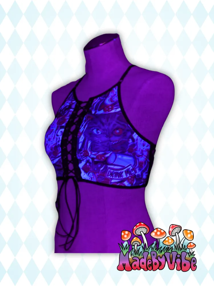 Trippy Wonderland Lace Up Front Backless Crop Top - Ready to Ship