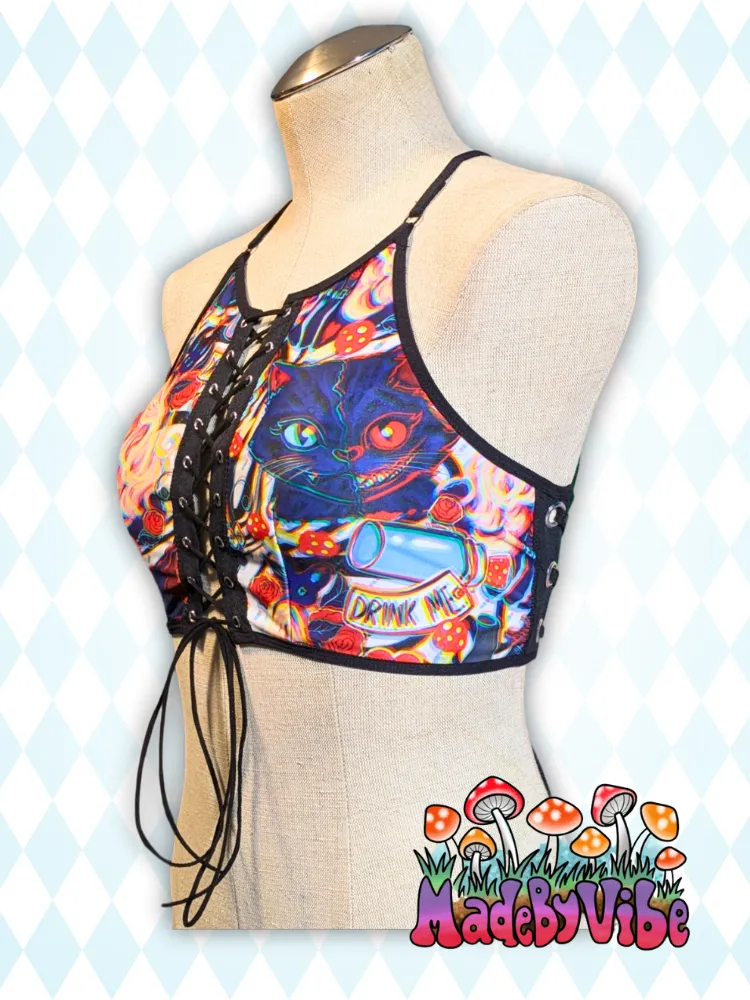Trippy Wonderland Lace Up Front Backless Crop Top - Ready to Ship