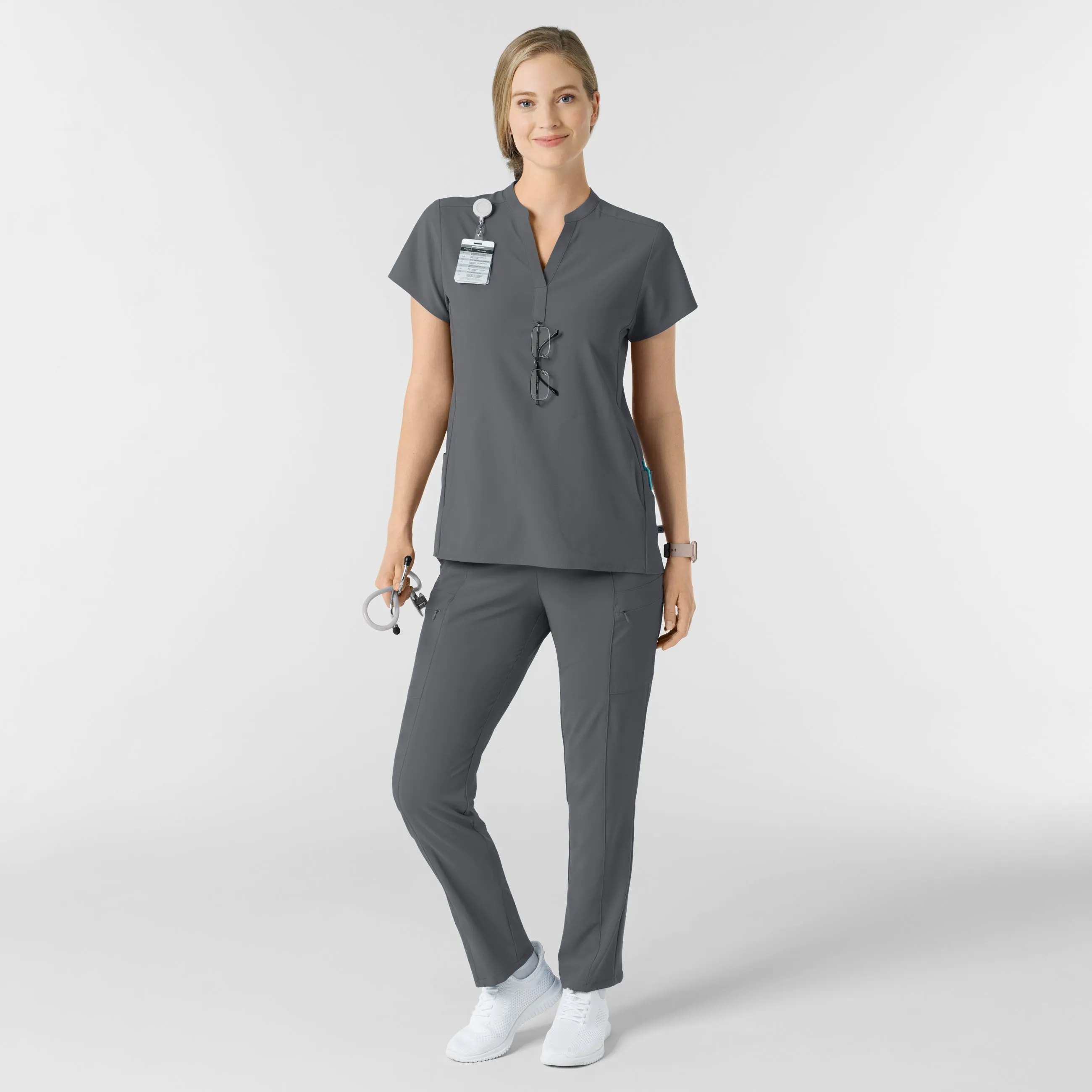 UMSL RENEW Women's Mandarin Collar Scrub Top With Logo