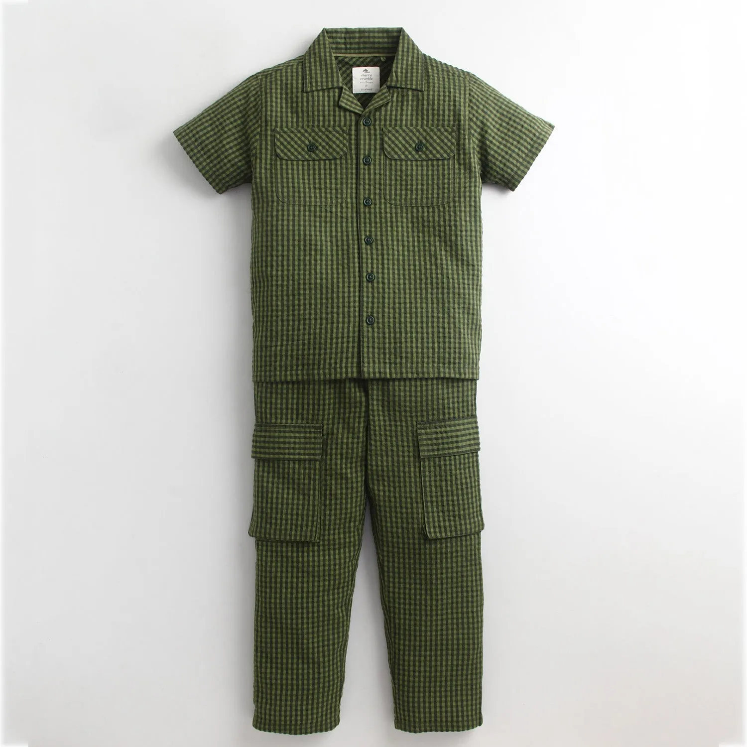 Unrippened Olive Checkered Top & Bottom Set