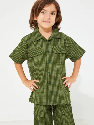 Unrippened Olive Checkered Top & Bottom Set