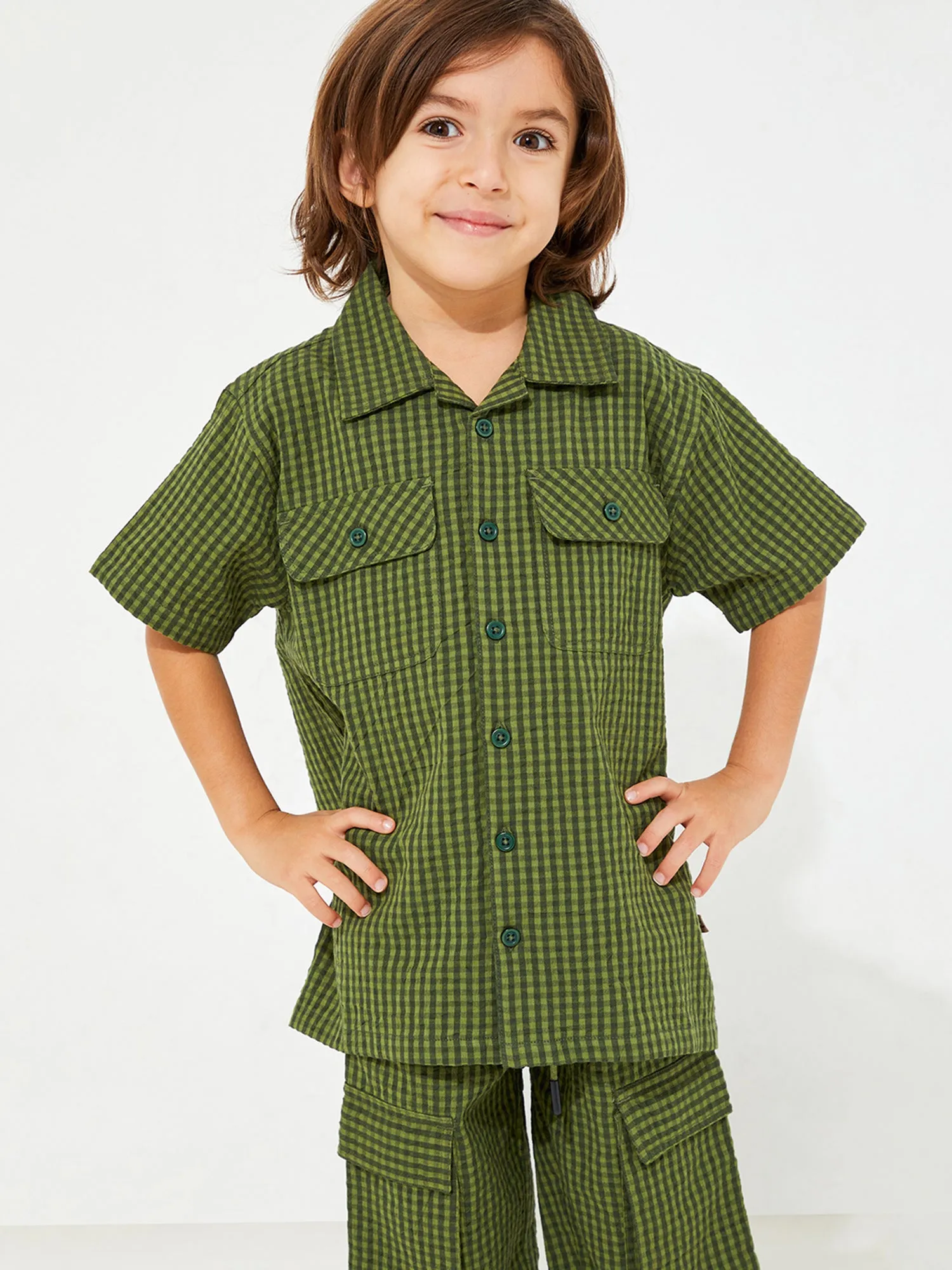 Unrippened Olive Checkered Top & Bottom Set
