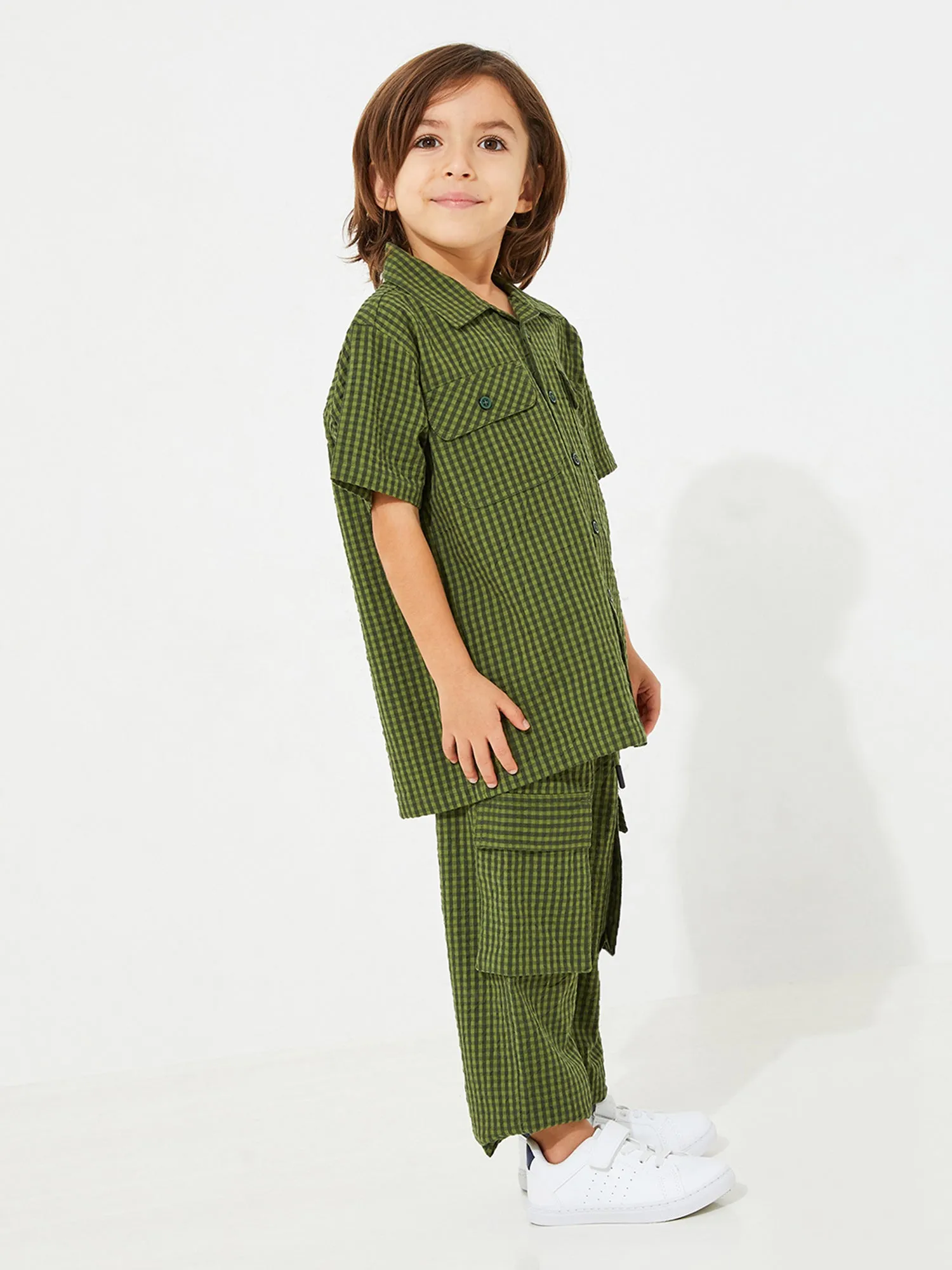 Unrippened Olive Checkered Top & Bottom Set