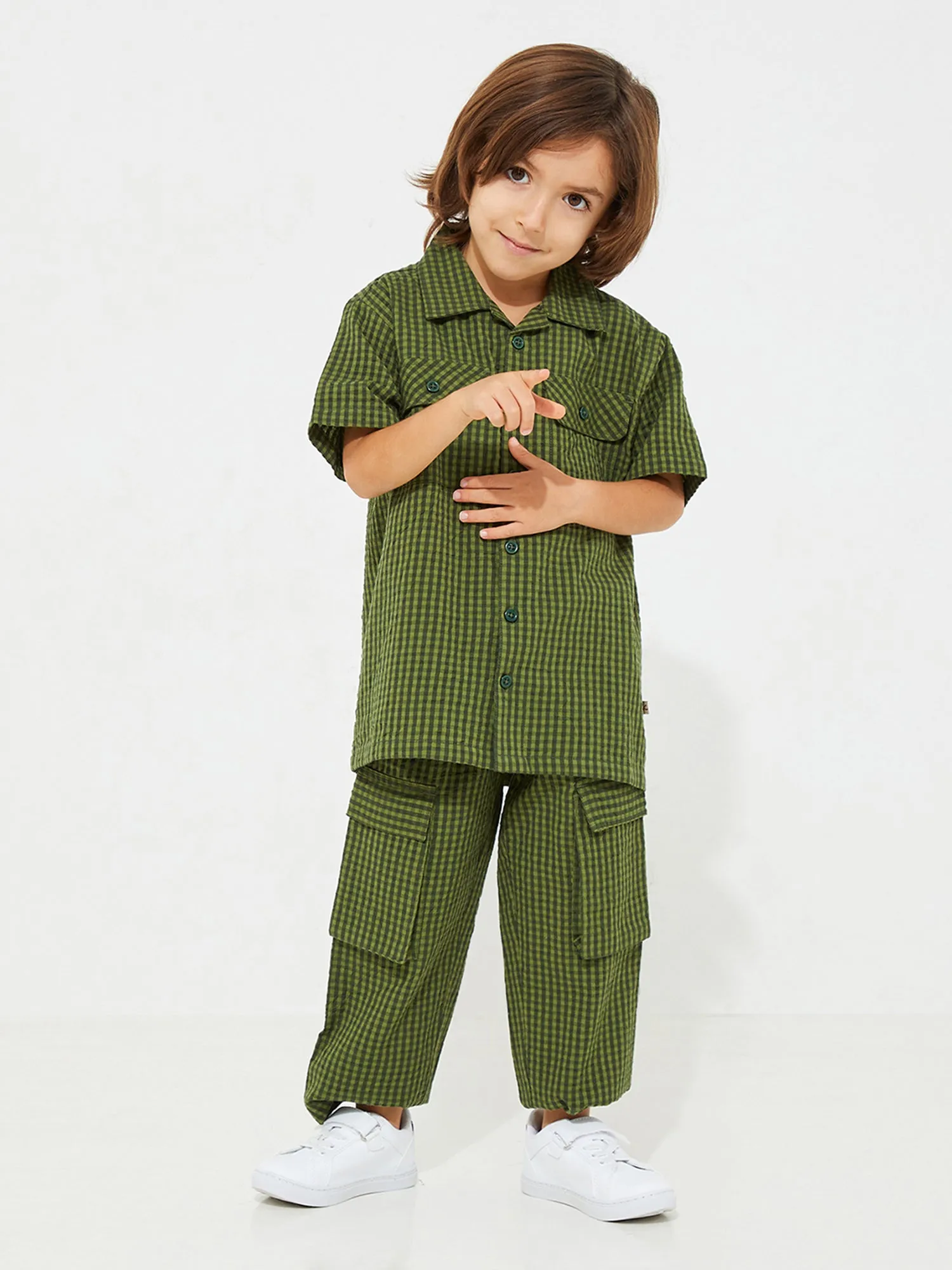 Unrippened Olive Checkered Top & Bottom Set