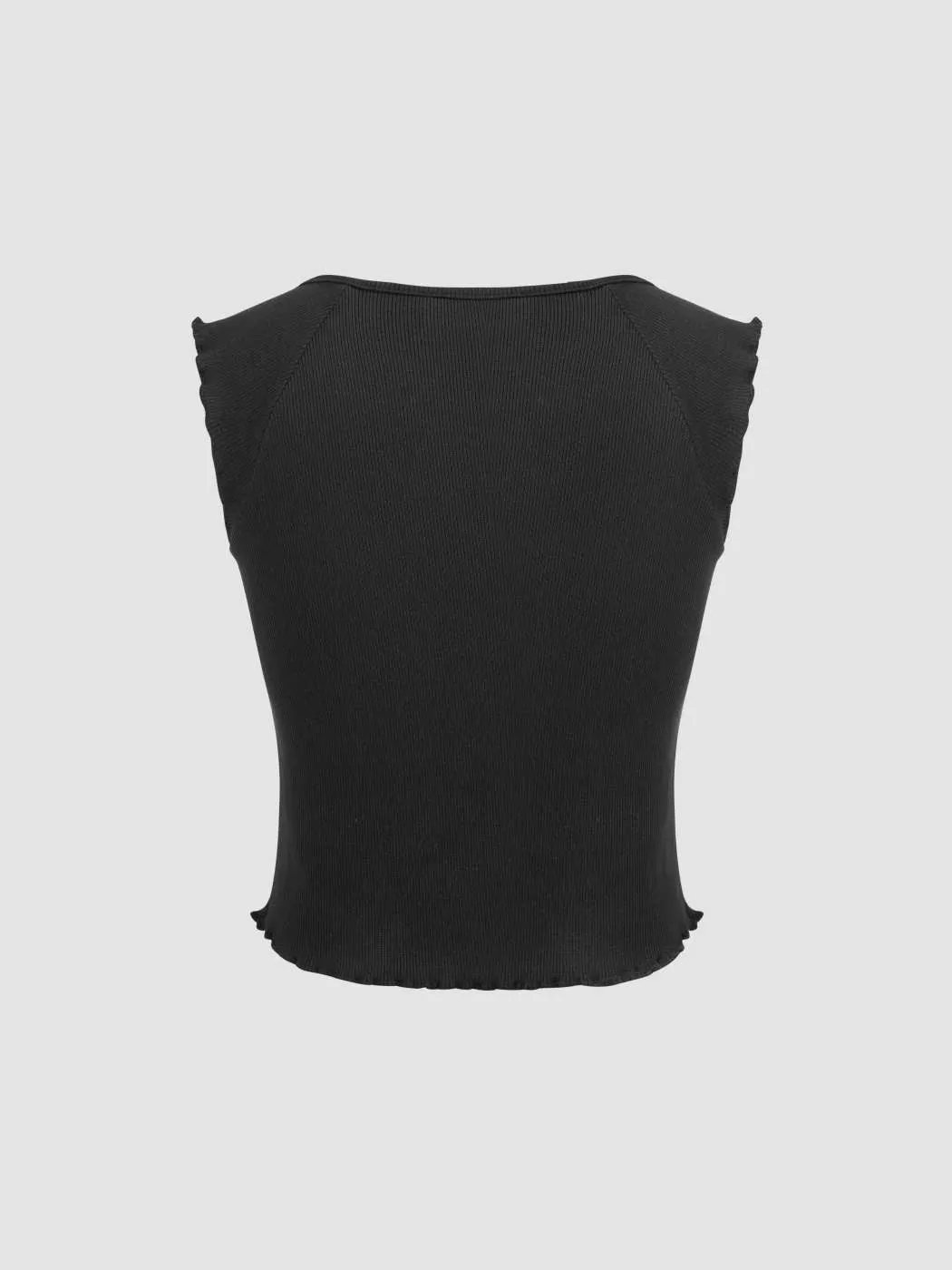 V-Neck Sleeveless Split Black Crop Top