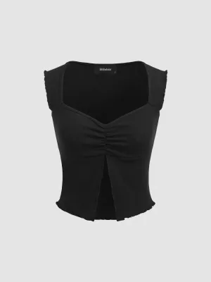 V-Neck Sleeveless Split Black Crop Top
