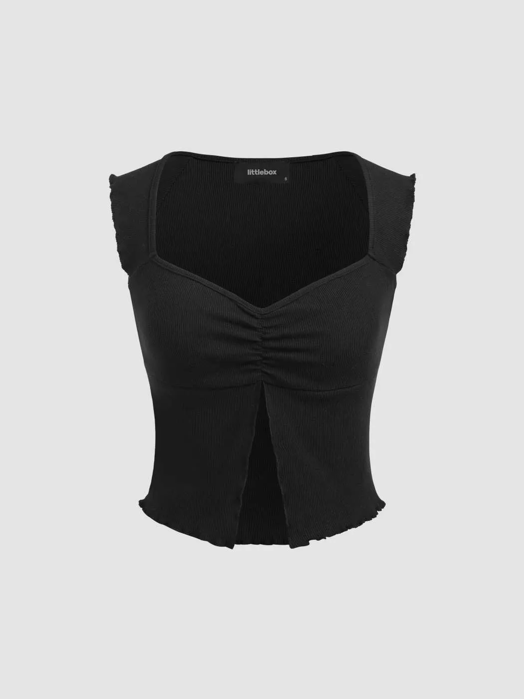 V-Neck Sleeveless Split Black Crop Top