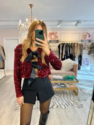 VALENTINA BOW SEQUIN TOP WINE