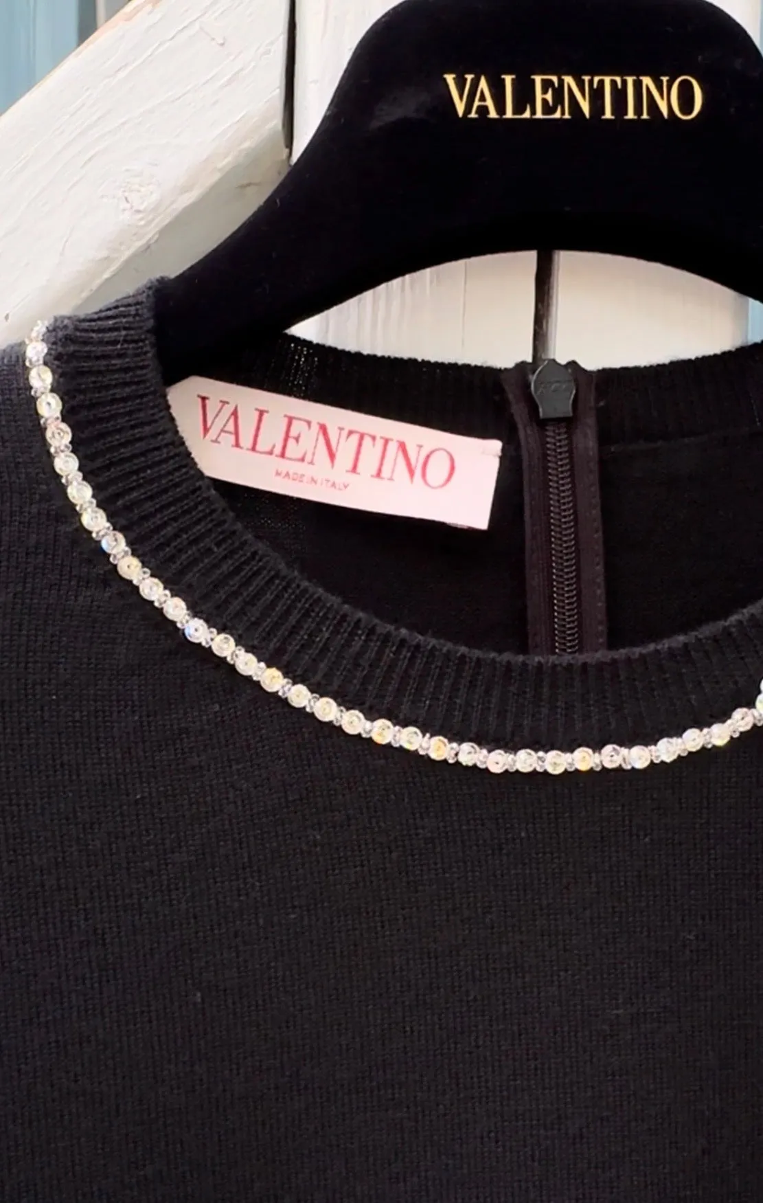 VALENTINO Crystal Embellished Virgin Wool Top