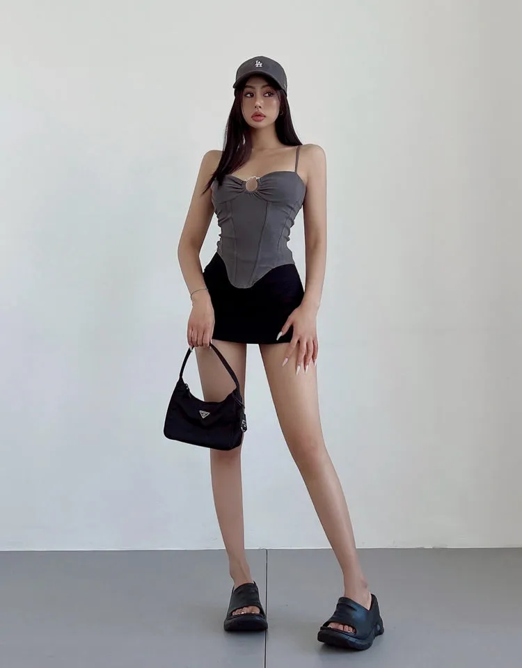 Vierra Solid Color Spaghetti Strap Silver Ring Corset Top