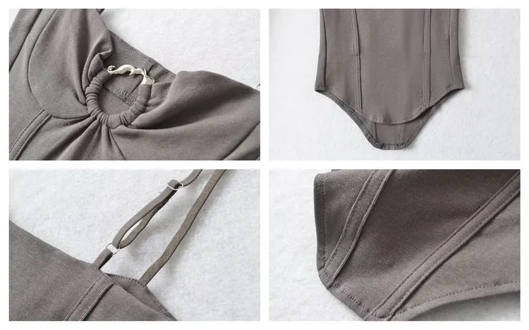 Vierra Solid Color Spaghetti Strap Silver Ring Corset Top
