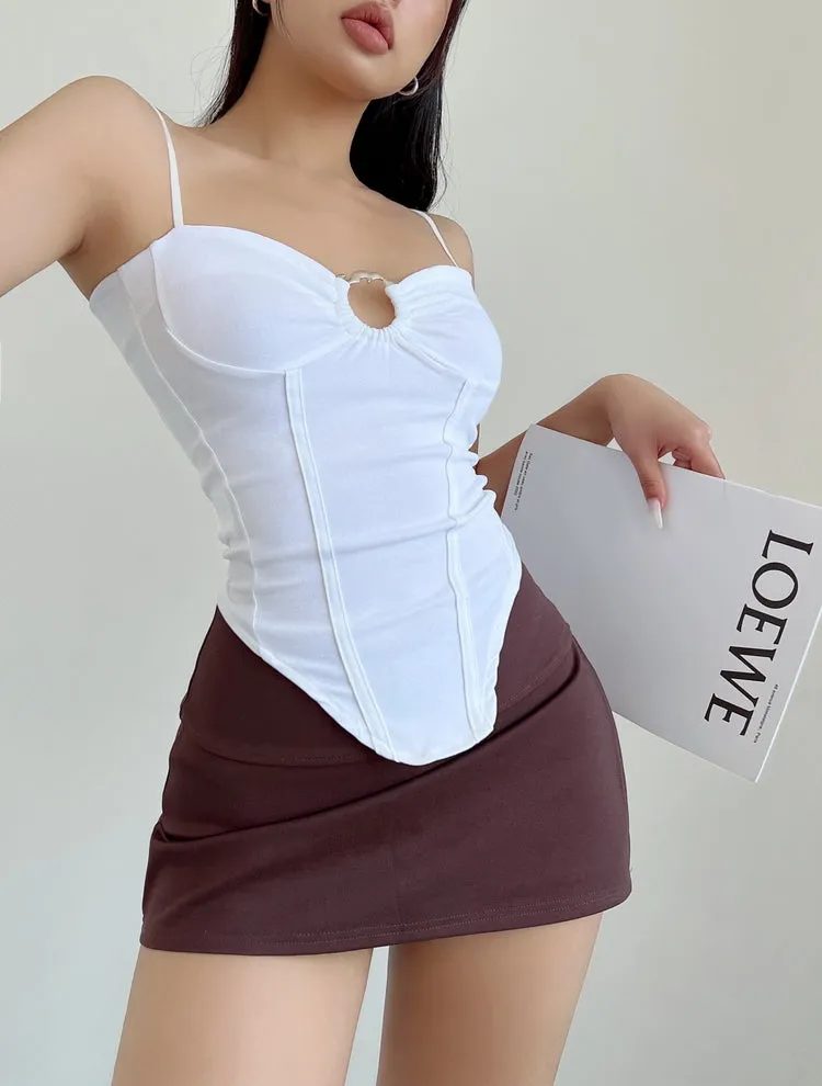 Vierra Solid Color Spaghetti Strap Silver Ring Corset Top