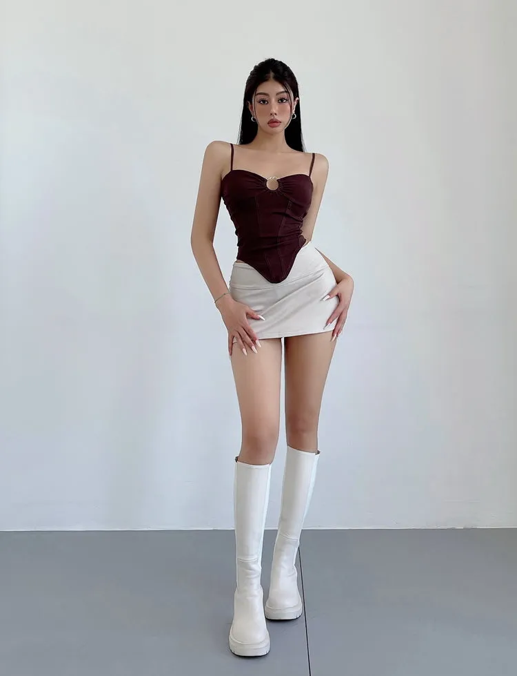 Vierra Solid Color Spaghetti Strap Silver Ring Corset Top