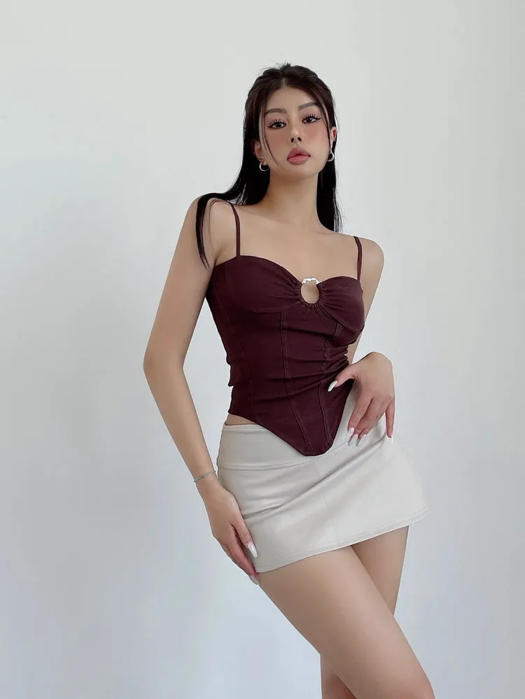 Vierra Solid Color Spaghetti Strap Silver Ring Corset Top