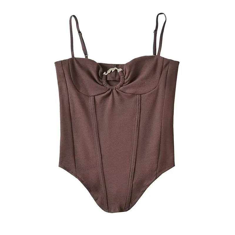 Vierra Solid Color Spaghetti Strap Silver Ring Corset Top