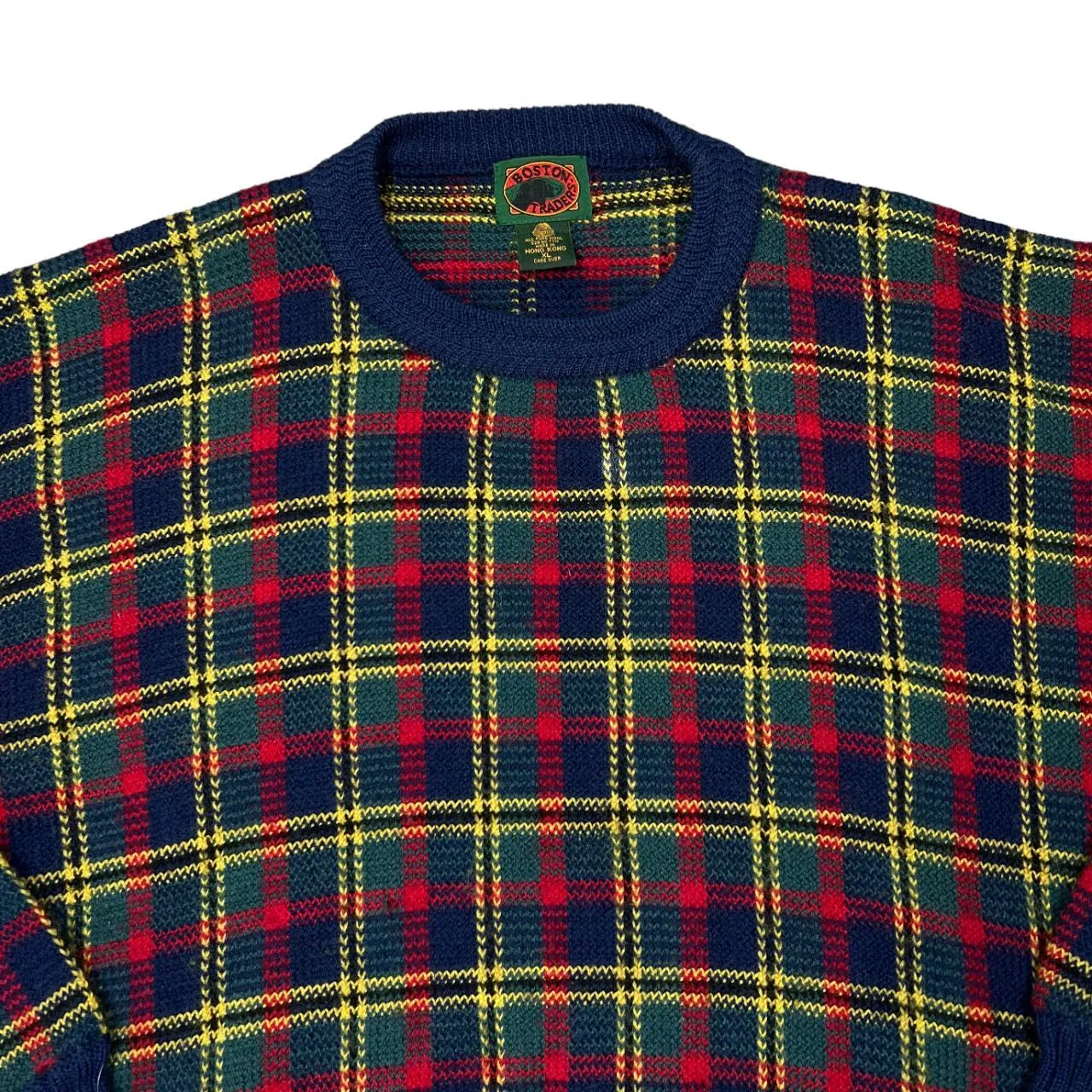 Vintage 90's BOSTON TRADERS Lumberjack Tartan Plaid Check Wool Knit Crewneck Sweater Jumper