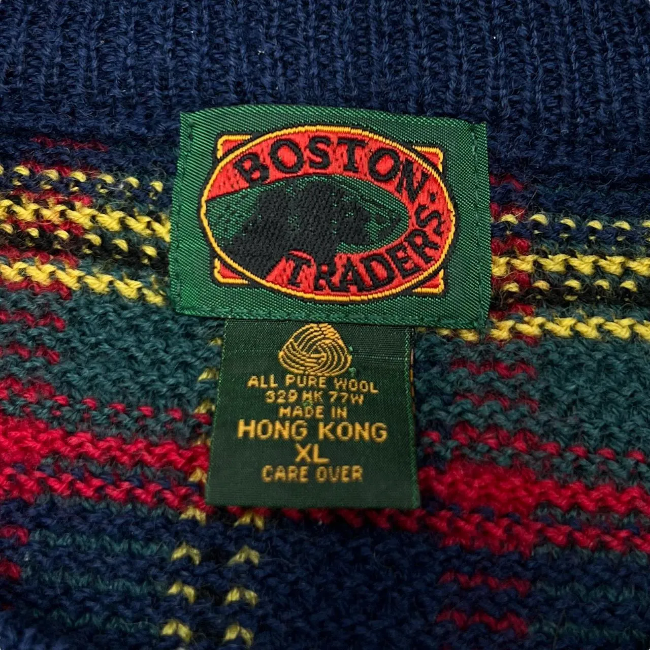 Vintage 90's BOSTON TRADERS Lumberjack Tartan Plaid Check Wool Knit Crewneck Sweater Jumper