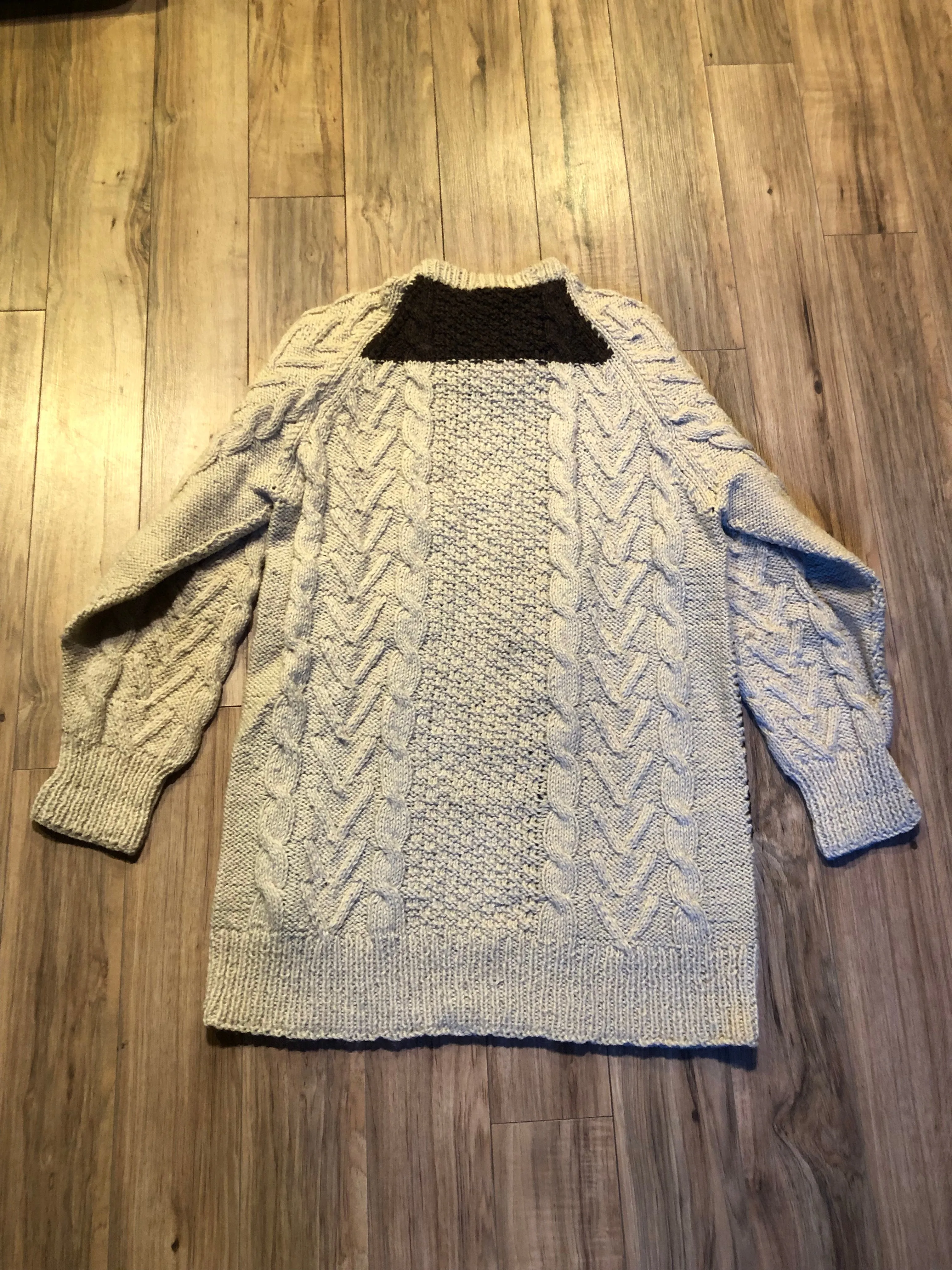 Vintage Hand-Knit Wool Crewneck Long Sweater
