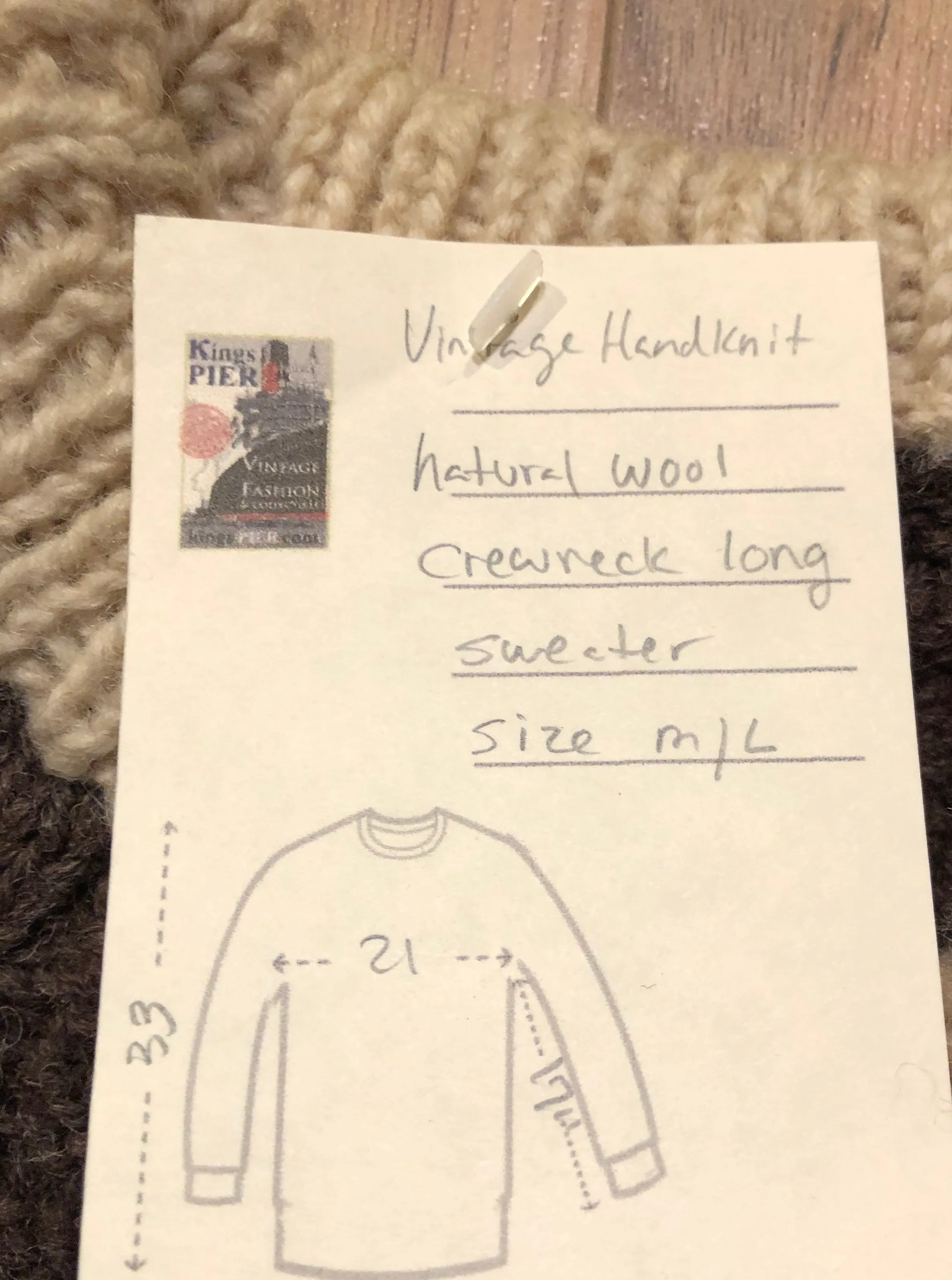Vintage Hand-Knit Wool Crewneck Long Sweater