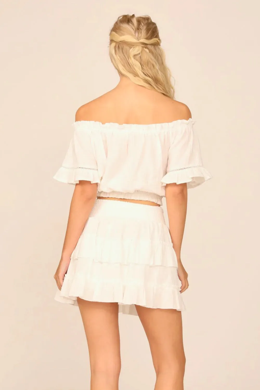 Vintage Havana Off Shoulder Ruffle Top