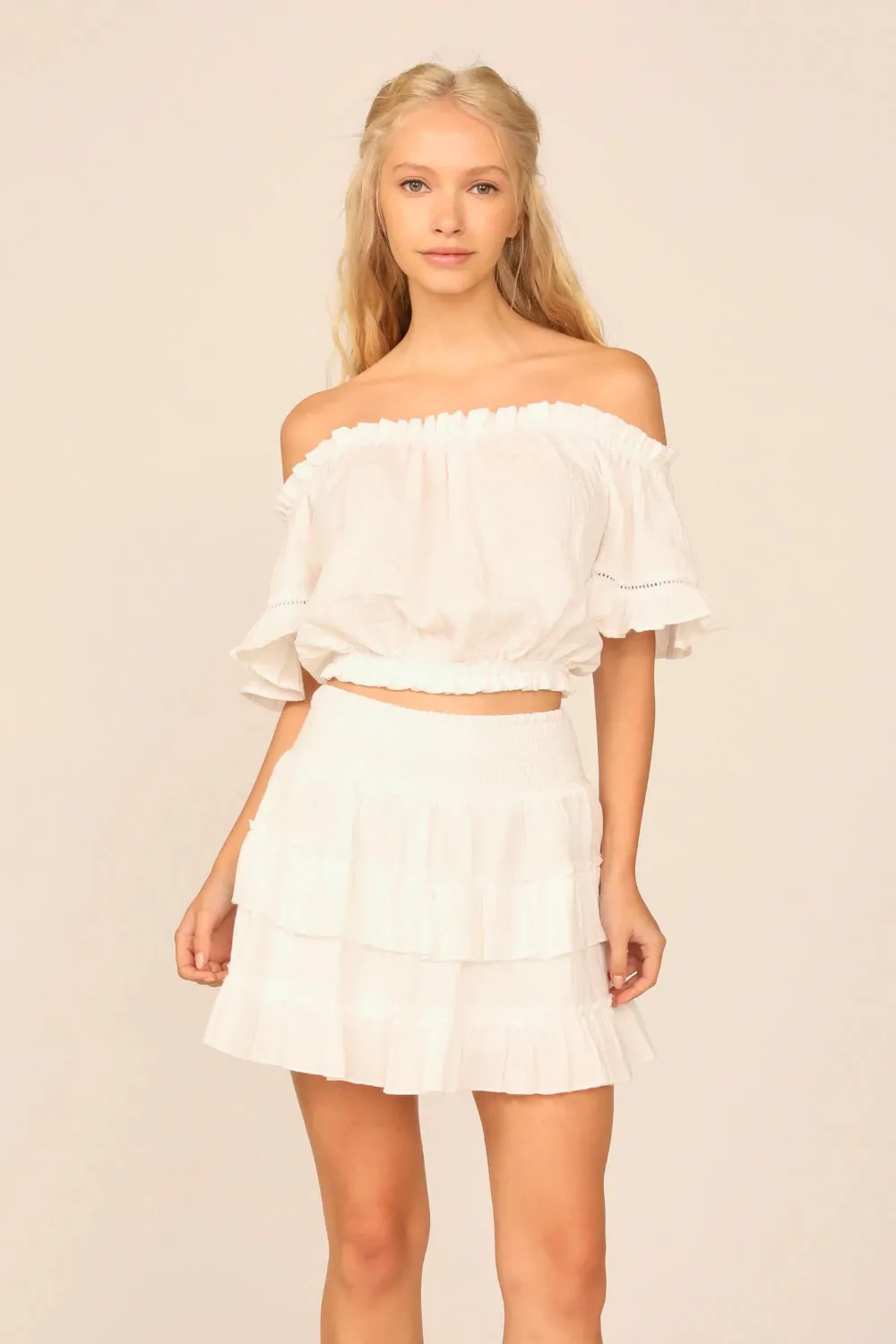 Vintage Havana Off Shoulder Ruffle Top