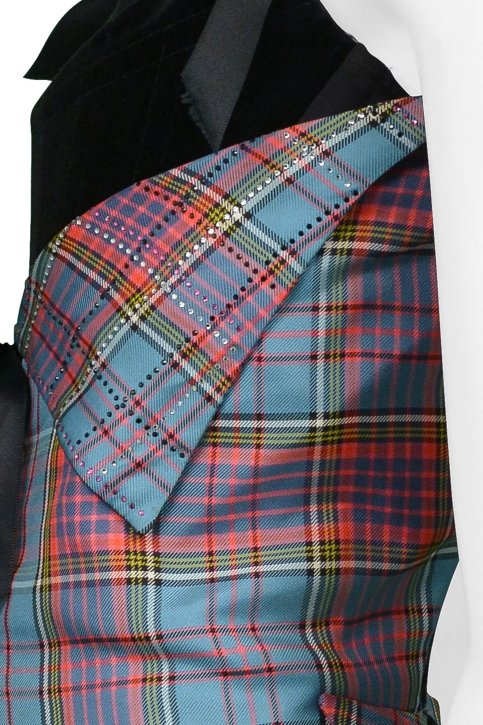 VIVIENNE WESTWOOD BLACK VELVET CORSET WITH MACANDREAS PLAID & RHINESTONE OVERLAY 1993