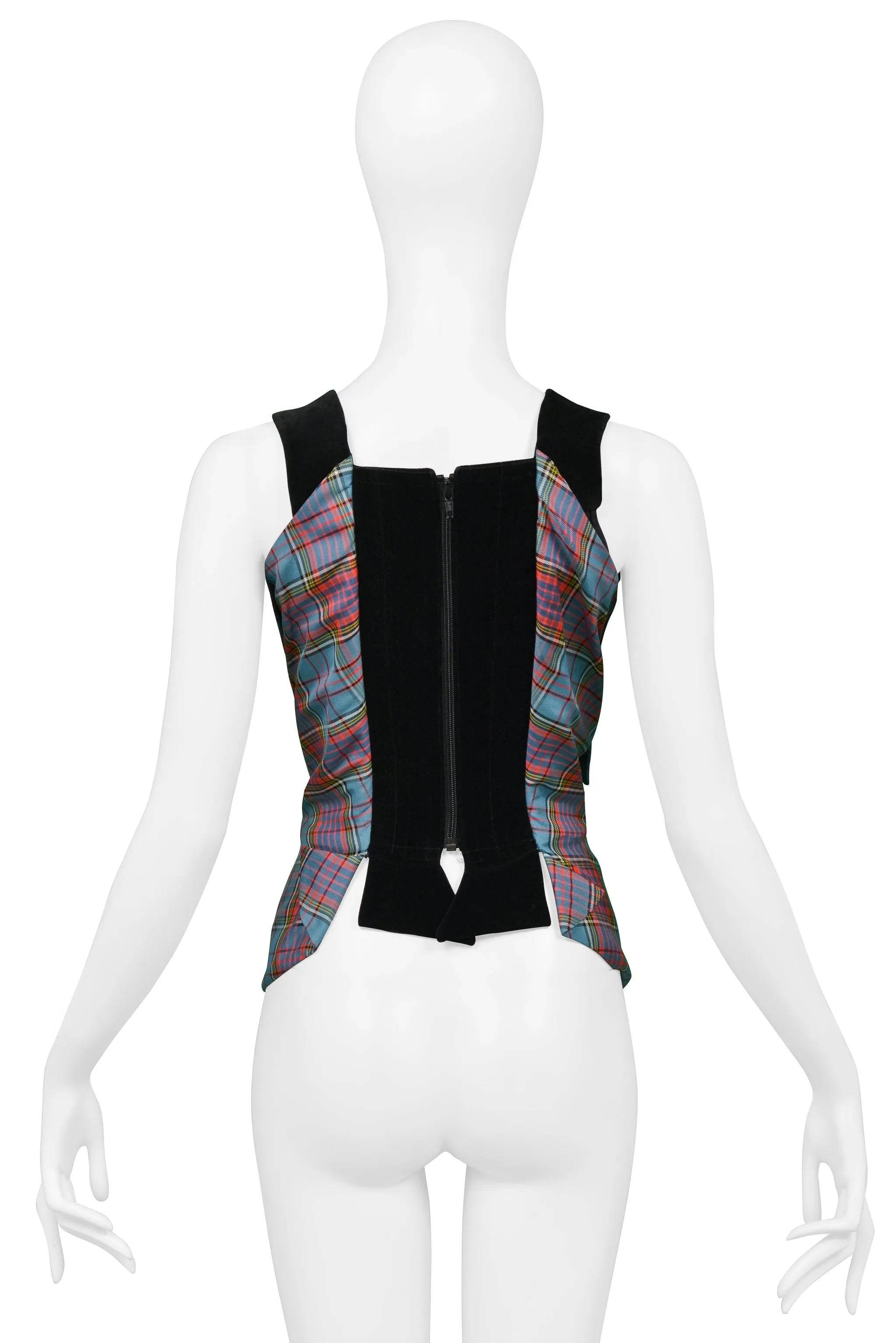 VIVIENNE WESTWOOD BLACK VELVET CORSET WITH MACANDREAS PLAID & RHINESTONE OVERLAY 1993