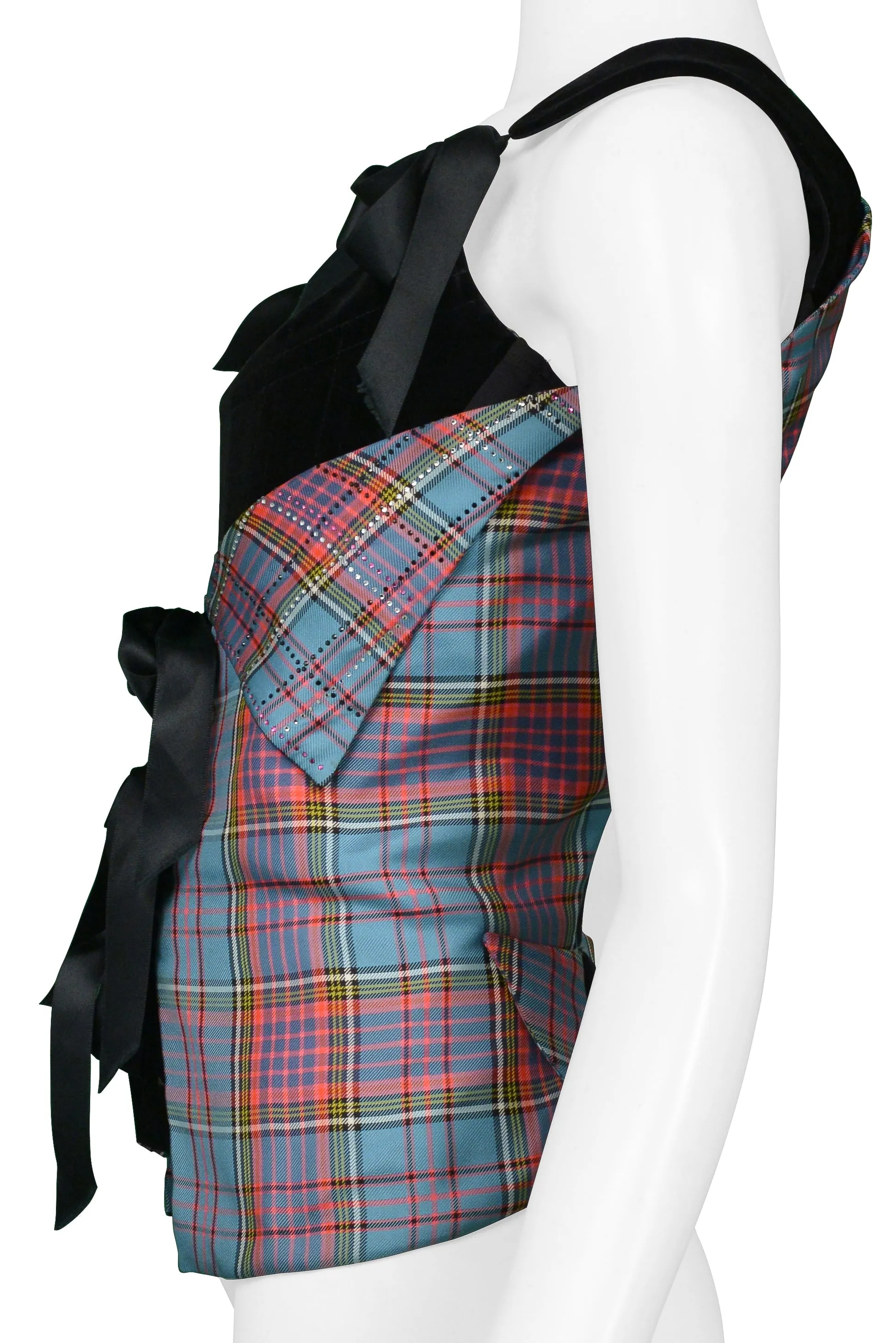 VIVIENNE WESTWOOD BLACK VELVET CORSET WITH MACANDREAS PLAID & RHINESTONE OVERLAY 1993