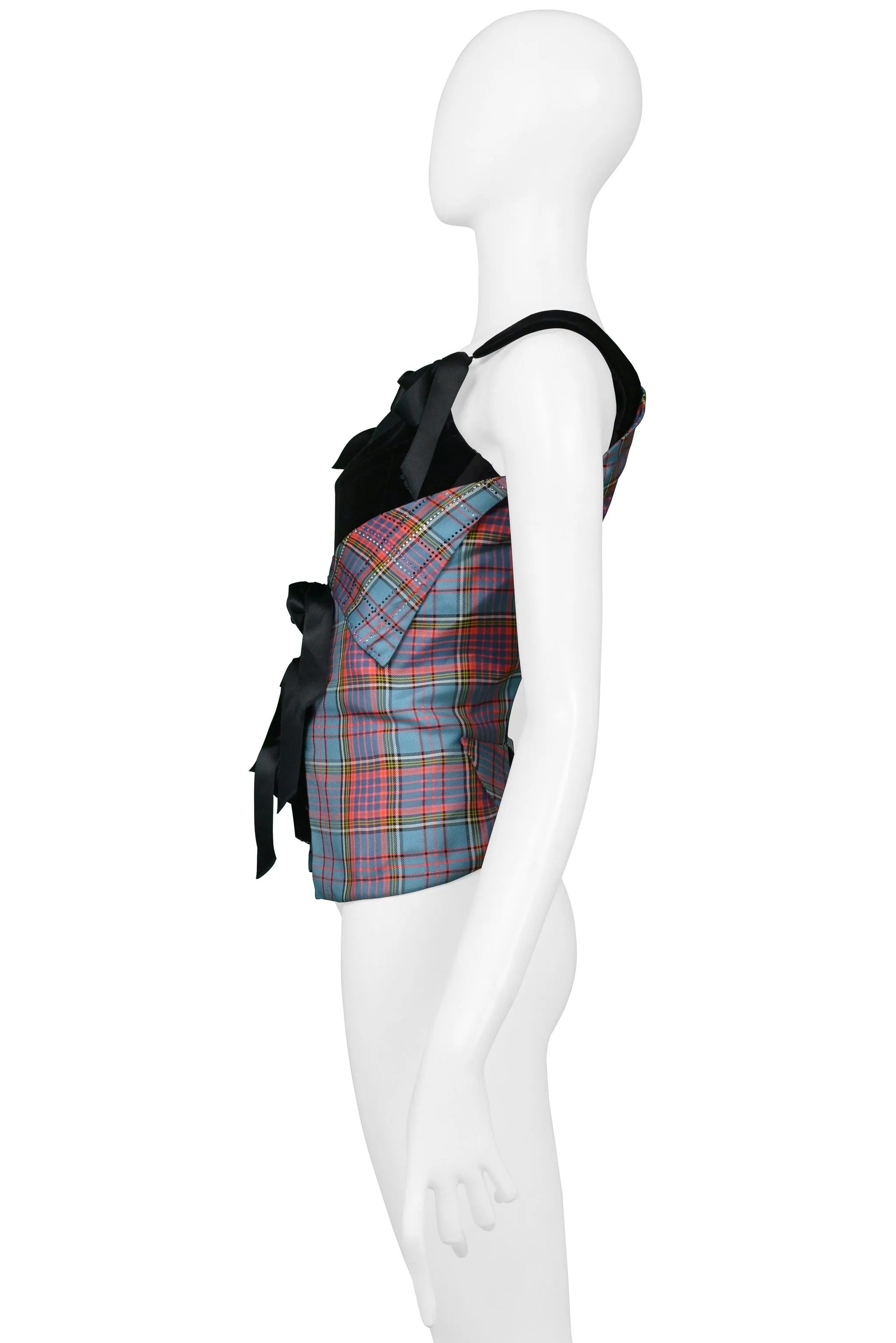 VIVIENNE WESTWOOD BLACK VELVET CORSET WITH MACANDREAS PLAID & RHINESTONE OVERLAY 1993