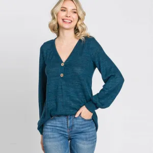 Vneck Button Sweater Knit Top