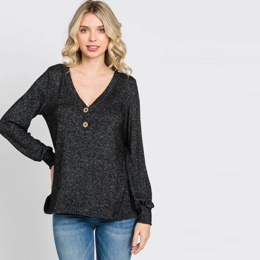 Vneck Button Sweater Knit Top