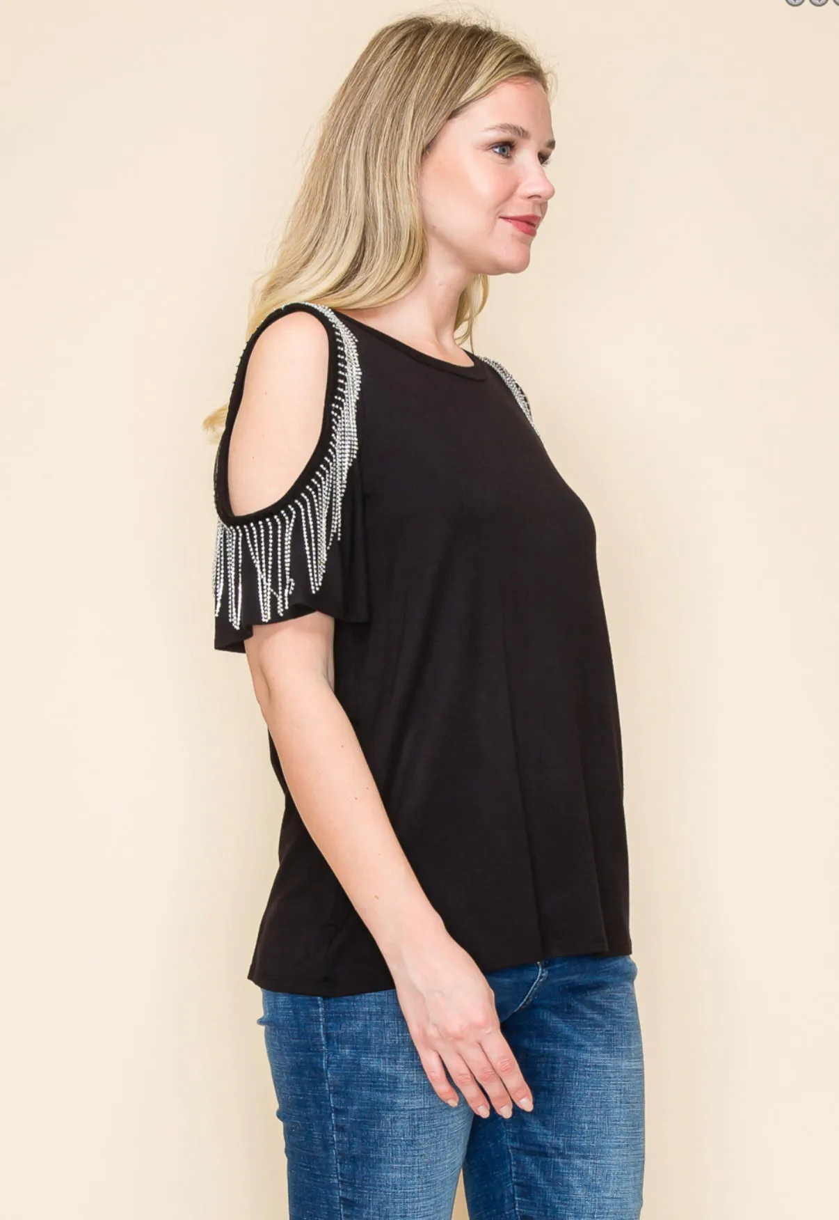 VOCAL 209515 Bling Fringe Dazzle Top