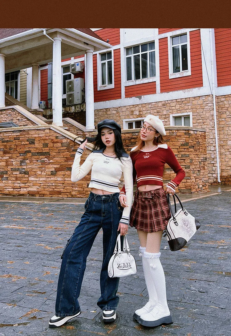 WE ARE BEERBROCLUB Solid Color Ribbed Slim Long Sleeve Cropped Top