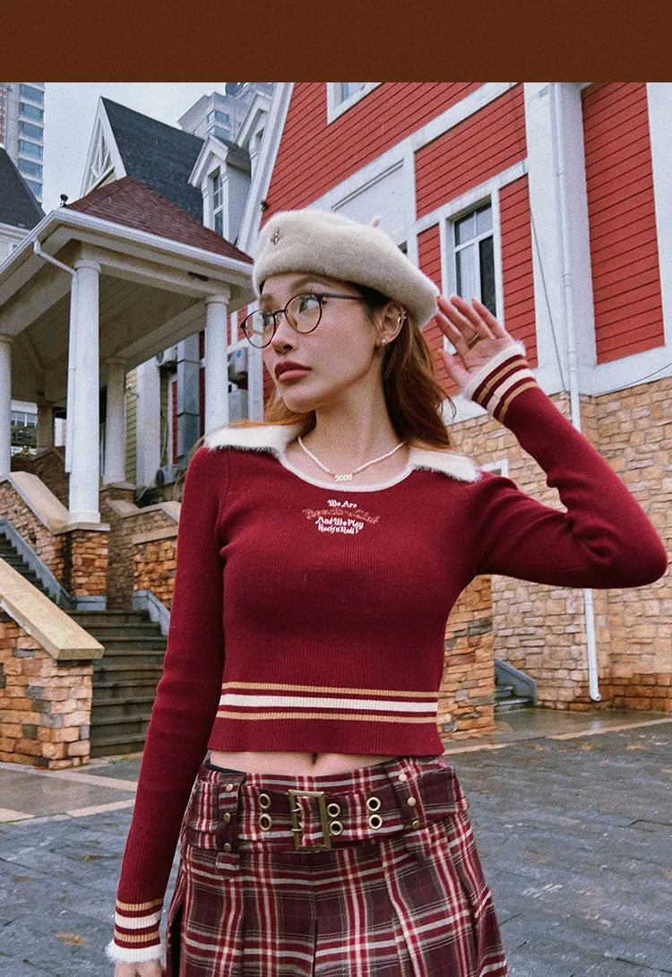 WE ARE BEERBROCLUB Solid Color Ribbed Slim Long Sleeve Cropped Top